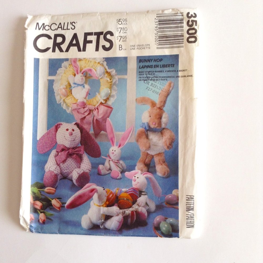 Vintage McCall's Crafts Sewing Pattern Floppy Bunny Easter Basket Egg Wreath